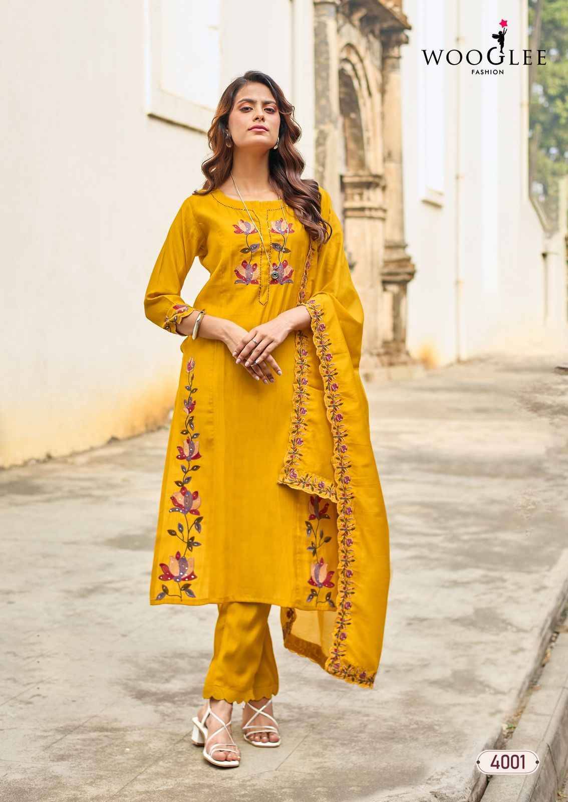 Rudrika By WOOGLEE 4001 to 4004 Series Designer Festive Suits Beautiful Fancy Stylish Colorful Party Wear & Occasional Wear Viscose Dresses At Wholesale Price